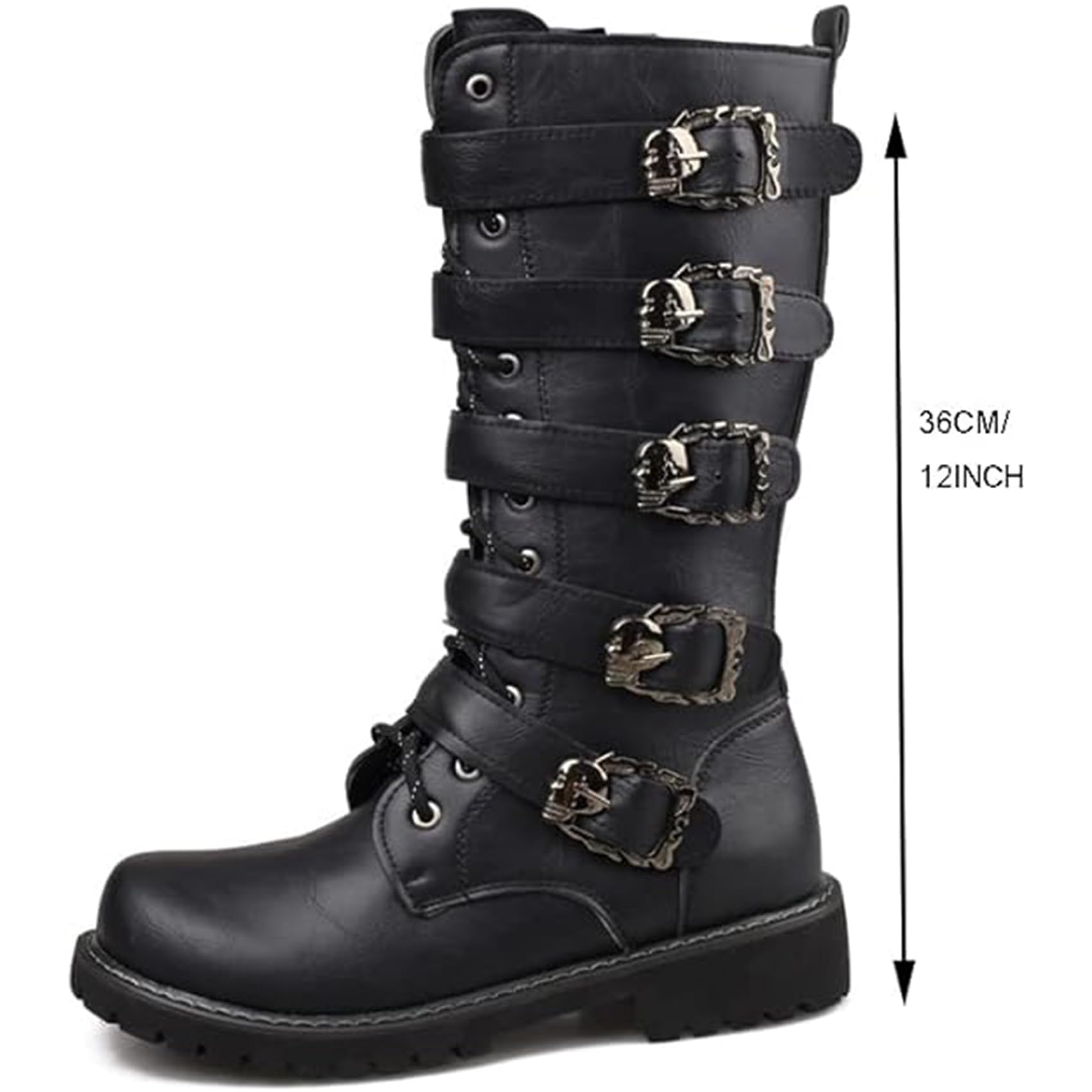 Men's Punk Rock Motorcycle Boots Retro Metal Buckle Mid-Calf Boots